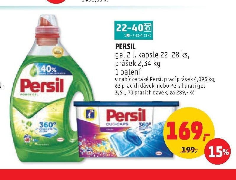 PERSIL gel 2 l, kapsle 22-28 ks, prášek 2,34 kg