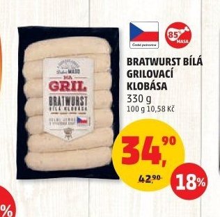 BRATWURST BÍLÁ GRILOVACÍ KLOBÁSA