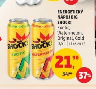 ENERGETICKÝ NÁPOJ BIG SHOCK! Exotic, Watermelon, Original, Gold 0,5 l