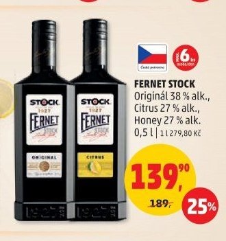 FERNET STOCK Originál, Citrus, Honey 0,5 l