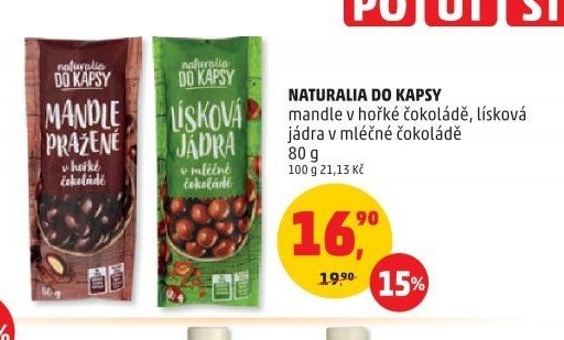 NATURALIA DO KAPSY mandle v hořké čokoládě, lísková jádra v mléčné čokoládě