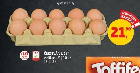 ČERSTVÁ VEJCE velikost M 10 ks
