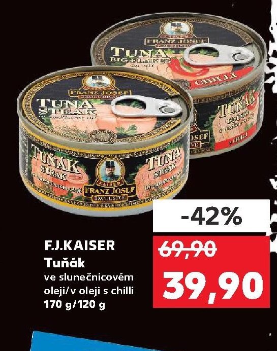 F.J.KAISER Tuňák ve slunečnicovém oleji/v oleji s chilli 170 g/120 g