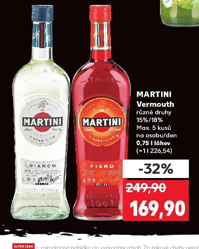 MARTINI Vermouth různé druhy 15%/18% 0,75 l