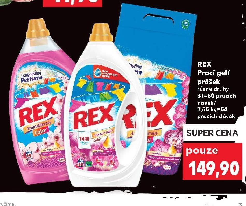 REX Prací gel/prášek různé druhy 3 l=60 pracích dávek/ 3,55 kg=54 pracích dávek
