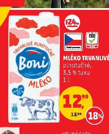 Mléko trvanlivé plnotučné