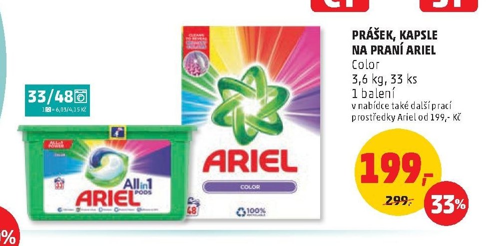 PRÁŠEK, KAPSLE NA PRANÍ ARIEL Color 3,6 kg, 33 ks