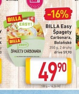 BILLA Easy Špagety Carbonara, Boloňské