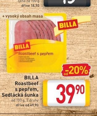 BILLA Roastbeef s pepřem, Sedlácká šunka