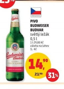 PIVO BUDWEISER BUDVAR světlý ležák 0,5 l