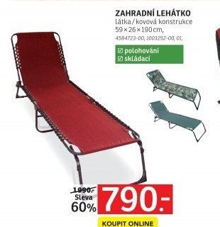 ZAHRADNÍ LEHÁTKO Látka / kovová konstrukce 59 x 26 x 190 cm - ASKO akcniletaky.com