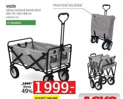 VOZÍK Látka / ocelová konstrukce 48 x 76-102 x 89 cm - ASKO akcniletaky.com