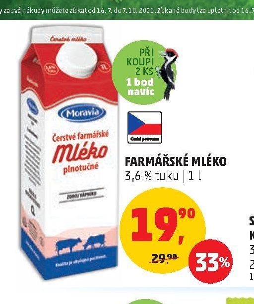 FARMÁŘSKÉ MLÉKO 3,6 % tuku