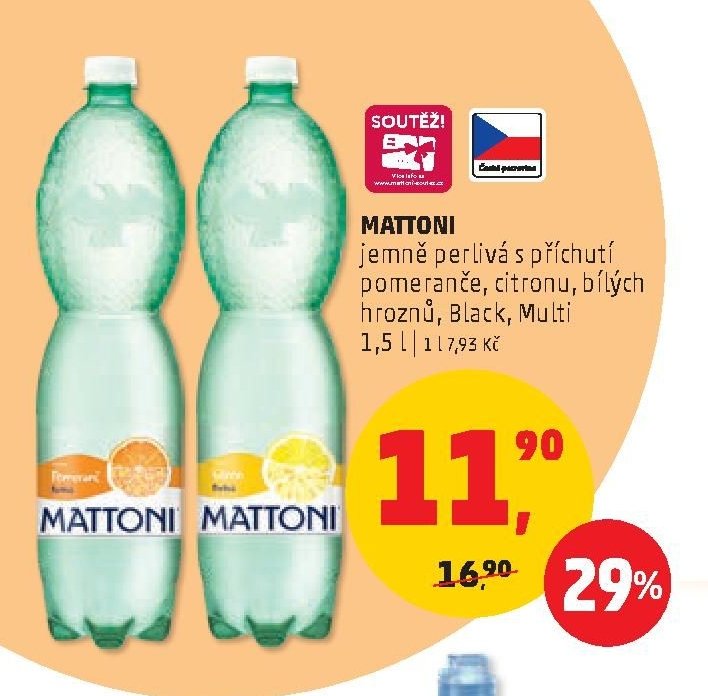 MATTONI jemné perlivá s příchutí pomeranče, citronu, bílých hroznů, Black, Multi
