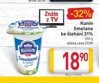 Kunín Smetana ke šlehání 31%
