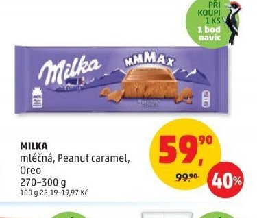 Milka mléčná, Peanut caramel, Oreo 270-300 g