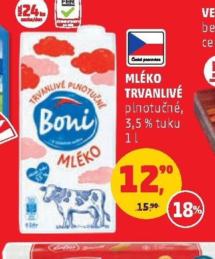 Mléko trvanlivé plnotučné 3,5 % tuku