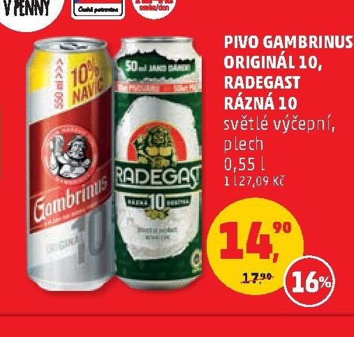 Pivo Gambrinus Originál 10, Radegast Rázná 10