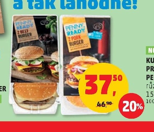 Hovězí cheeseburger, drůbeží, vepřový burger Penny Ready
