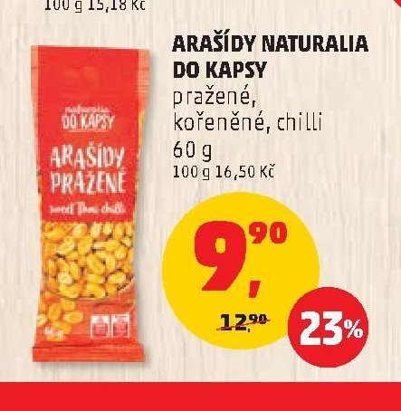 ARAŠÍDY NATURALIA DO KAPSY pražené, kořeněné, chilli 60 g