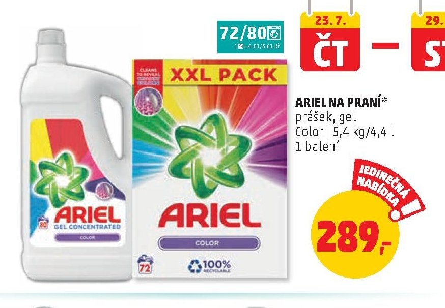 ARIEL NA PRANÍ prášek, gel Color 5,4 kg/4,4 l