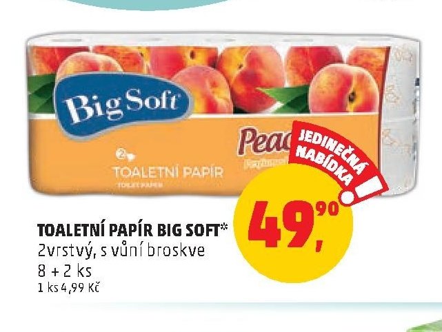 TOALETNÍ PAPÍR BIG SOFT 2vrstvý, s vůní broskve 8 + 2 ks