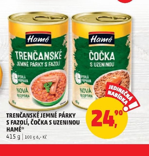 Trenčanské jemné párky s fazolí, Čočka s uzeninou Hamé
