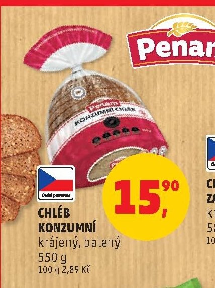 CHLÉB KONZUMNÍ krájený, balený 550 g