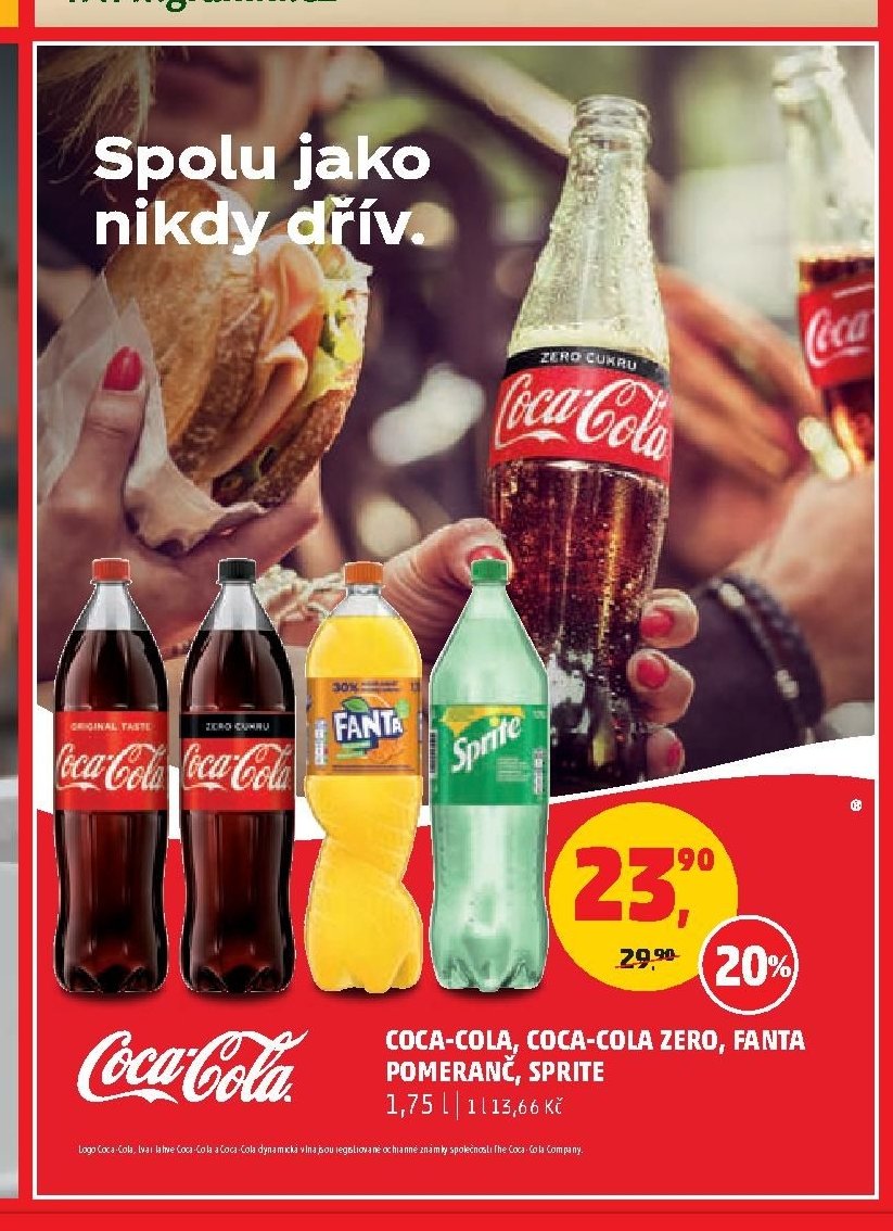 Coca-Cola, Coca-Cola Zero, Fanta Pomeranč, Sprite 1,75 l