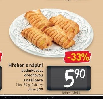 Hřeben s náplní pudinkovou, ořechovou z naší pece