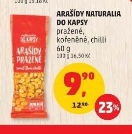 Arašídy Naturalia do kapsy pražené, kořeněné, chilli 60 g