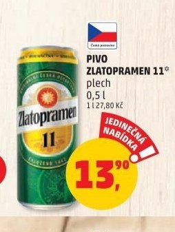 Pivo Zlatopramen 11° plech 0,5 l