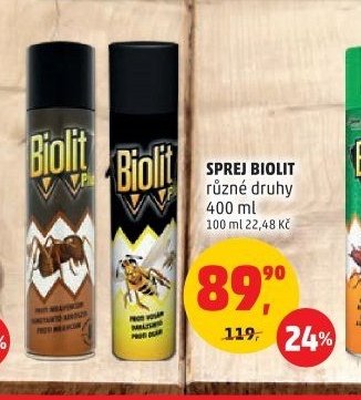 Sprej Biolit různé druhy 400 ml (vlevo)