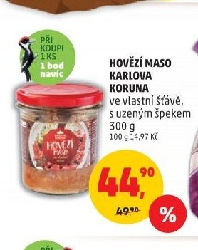 HOVĚZÍ MASO KARLOVA KORUNA ve vlastní šťávě, s uzeným špekem 300 g