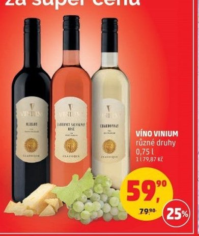 VÍNO VINIUM různé druhy 0,75 l