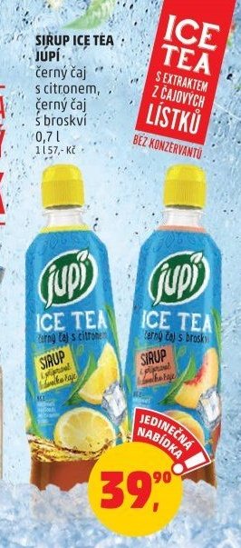 SIRUP ICE TEA JUPÍ černý čaj s citronem, černý čaj s broskví 0,7 l