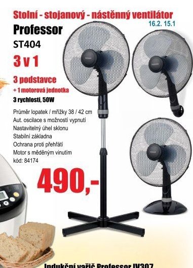 Stolní - stojanový - nástěnný ventilátor Professor ST404
