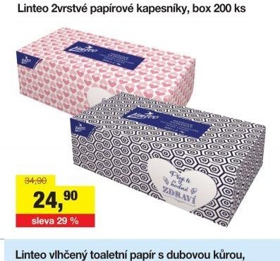 Linteo 2vrstvé papírové kapesníky, box 200 ks