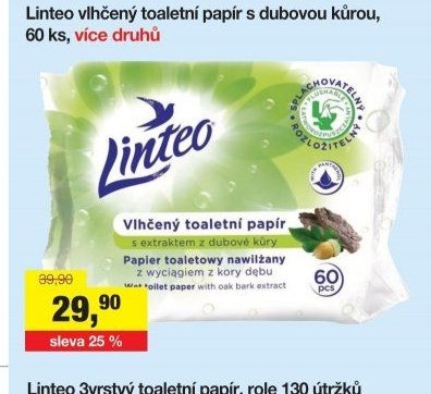 Linteo vlhčený toaletní papír s dubovou kůrou, 60 ks