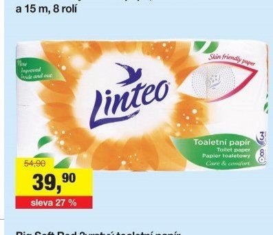 Linteo 3vrstvý toaletní papír, role 130 útržků a 15 m, 8 rolí