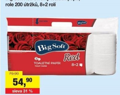 Big Soft Red 3vrstvý toaletní papír, role 200 útržků, 8+2 rolí