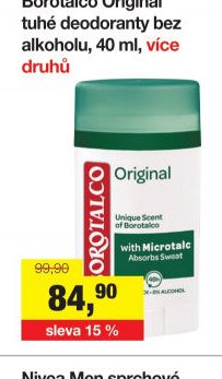 Borotalco Original tuhé deodoranty bez alkoholu, 40 ml