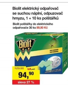 Odpařovač elektrický proti komárům suchý Biolit