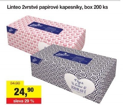 Papírové kapesníčky 2vrstvé Linteo - box