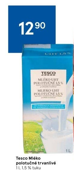 Mléko trvanlivé Tesco - 1,5% polotučné