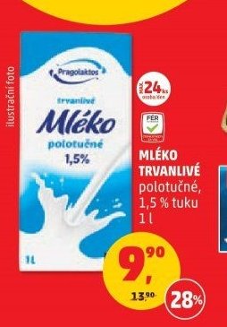 Mléko trvanlivé polotučné 1,5% 1 l