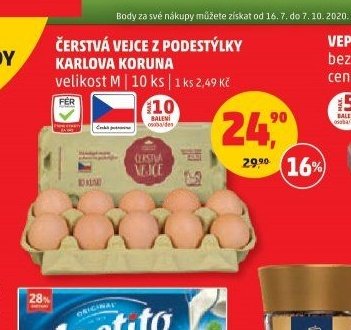 Čerstvá vejce z podestýlky Karlova Koruna 10 ks