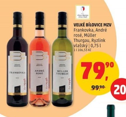 Velké Bílovice MZV Frankovka, André rosé, Müller Thurgau, Ryzlink vlašský 0,75 l