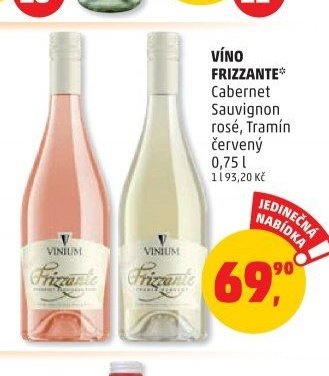 Víno Frizzante Cabernet Sauvignon rosé, Tramín červený 0,75 l
