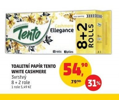 TOALETNÍ PAPÍR TENTO WHITE CASHMERE 3vrstvý 8+2 role